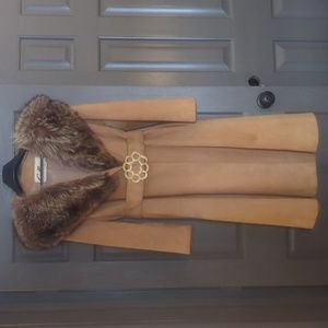 Vintage Long Suede Coat with Fur Collar